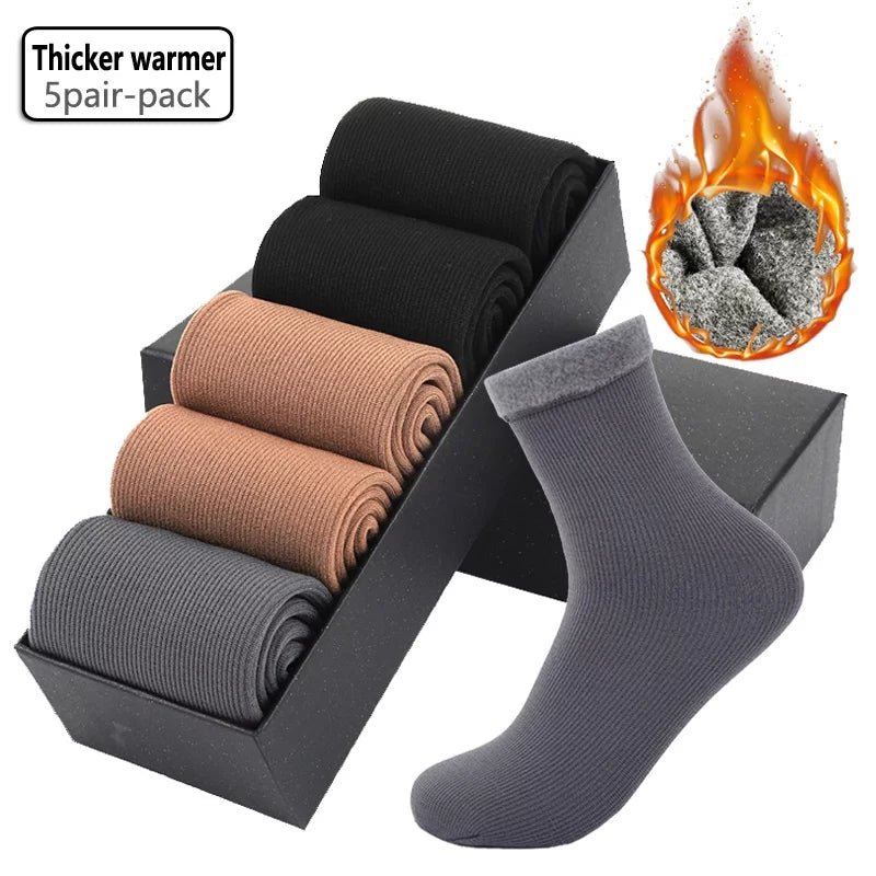 5 Pair Men's Winter Soft Thick Warm Fleece Thermal Socks - AuraVibezs.store