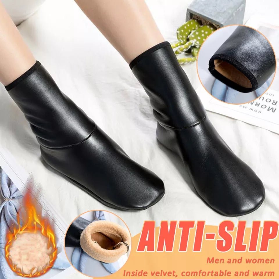 2 Pairs Winter Warm PU Leather Thermal Non - Slip Indoor Soft Floor Socks - AuraVibezs.store