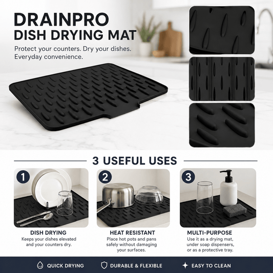 Drainpro Dish Drying Mat for Kitchen Counter, Easy Clean Waterproof Silicone Mat | 30 % Off Free Delivery |Allow TO OPen - AuraVibezs.store