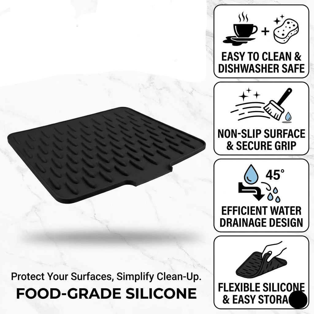 Drainpro Dish Drying Mat for Kitchen Counter, Easy Clean Waterproof Silicone Mat | 30 % Off Free Delivery |Allow TO OPen - AuraVibezs.store