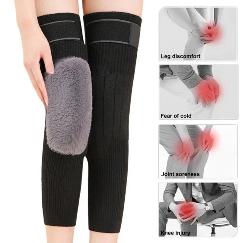 2 PCS Non - Slip Cashmere Wool Knee Pads Brace Leg Warmer with Strap Adjustable for Men & Women - AuraVibezs.store