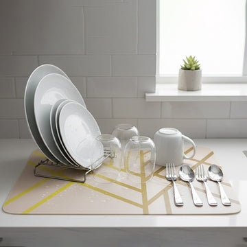 Anti-Slip Dish Drying/Dining Table Mat-Dual-Tone Geometric Grid Design