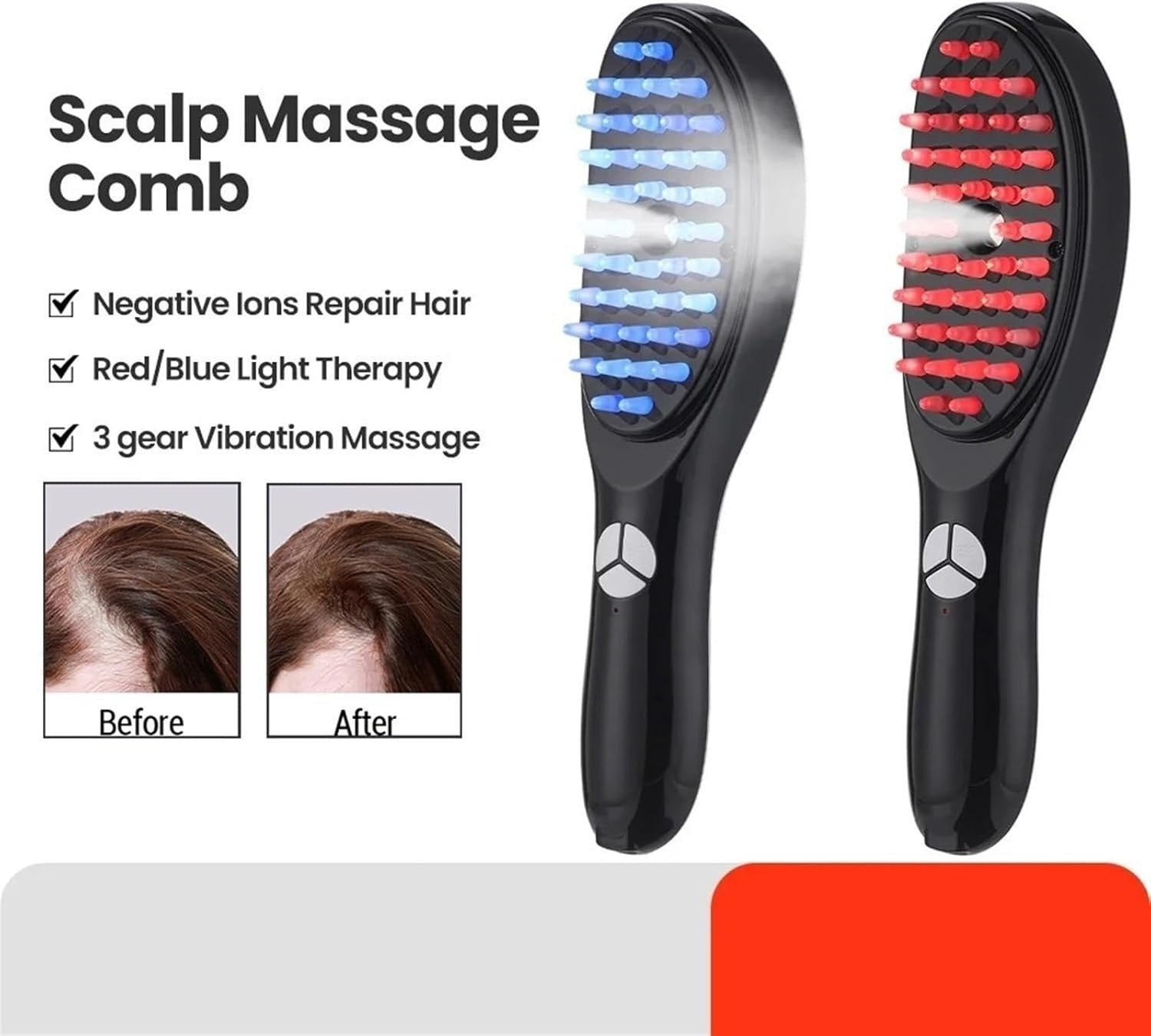 Electric Massage Comb Blue & Red Light Therapy, Vibration Brush, Spray & Negative Ion Scalp Massager (Rechargeable) - AuraVibezs.store