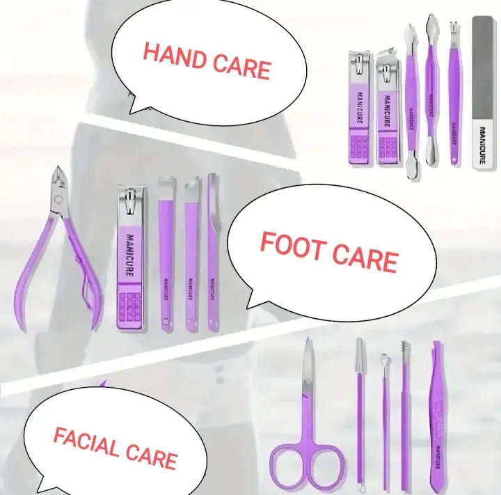 16pcs Manicure Pedicure Grooming Kit - AuraVibezs.store