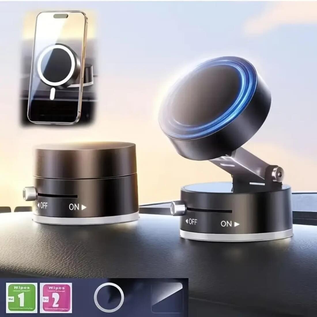 Magnetic Wireless Phone Holder with Foldable Suction Grip for Secure Mounting - AuraVibezs.store