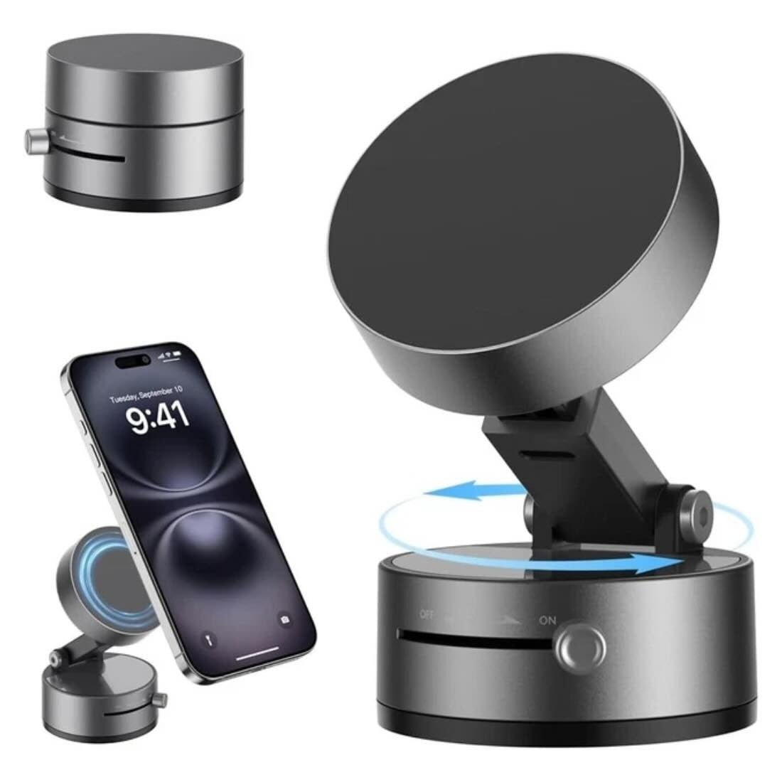 Magnetic Wireless Phone Holder with Foldable Suction Grip for Secure Mounting - AuraVibezs.store
